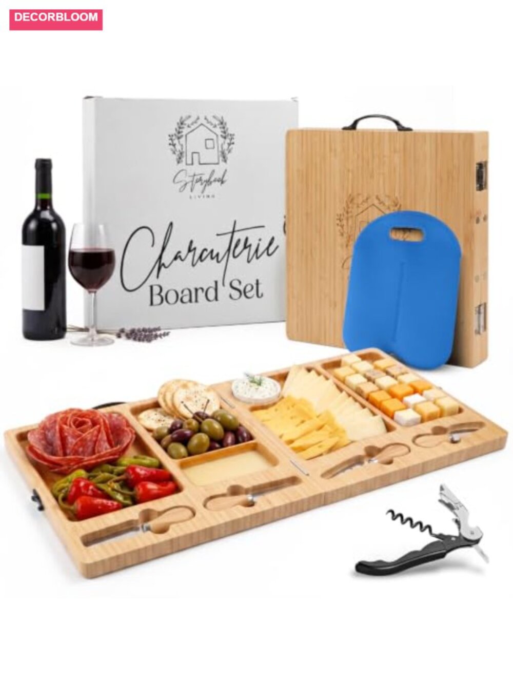 Bamboo Charcuterie Board Set Large Foldable Cheese Server Magnetic Knife